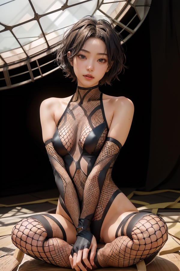 sexy,streaked hair,woman,fishnet