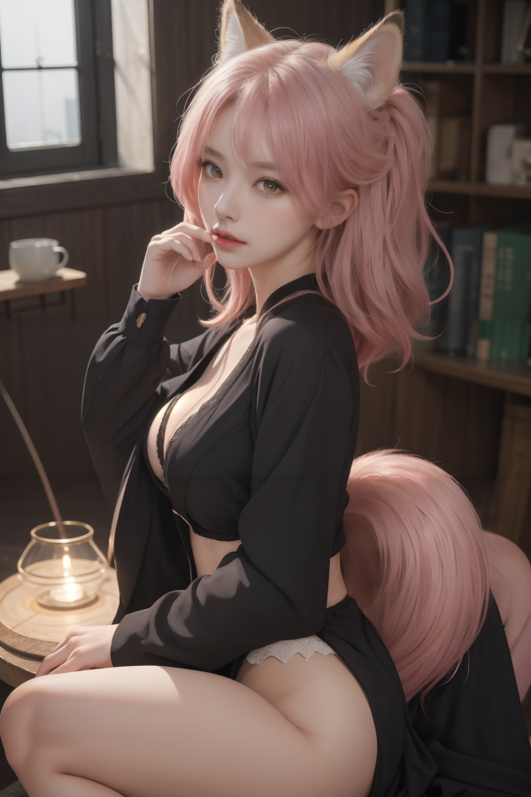 AIGC, anime animals, beautiful, breasts, cleavage, cosplay