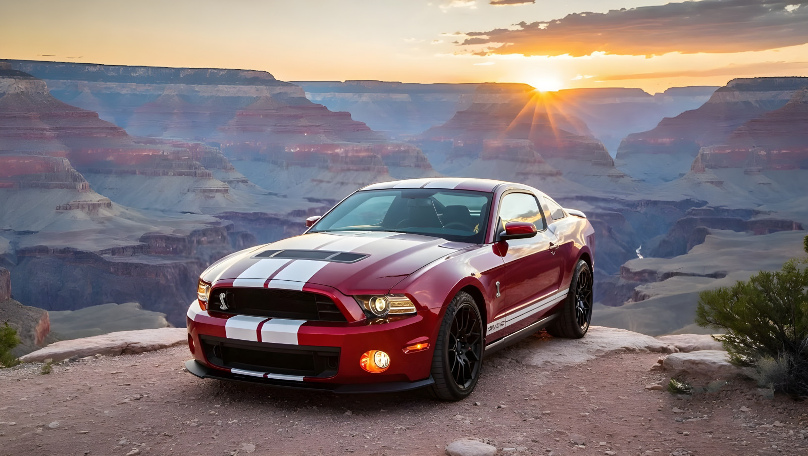 auto, kobra, Grand Canyon, Mustang, Červené, Shelby, západ slunce