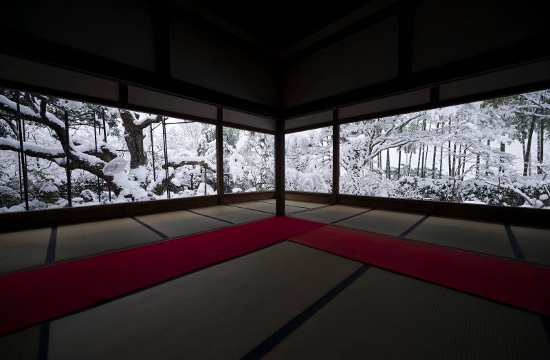 KUNST,asiatisk,bambus,sort og hvid,blå,ceremoni