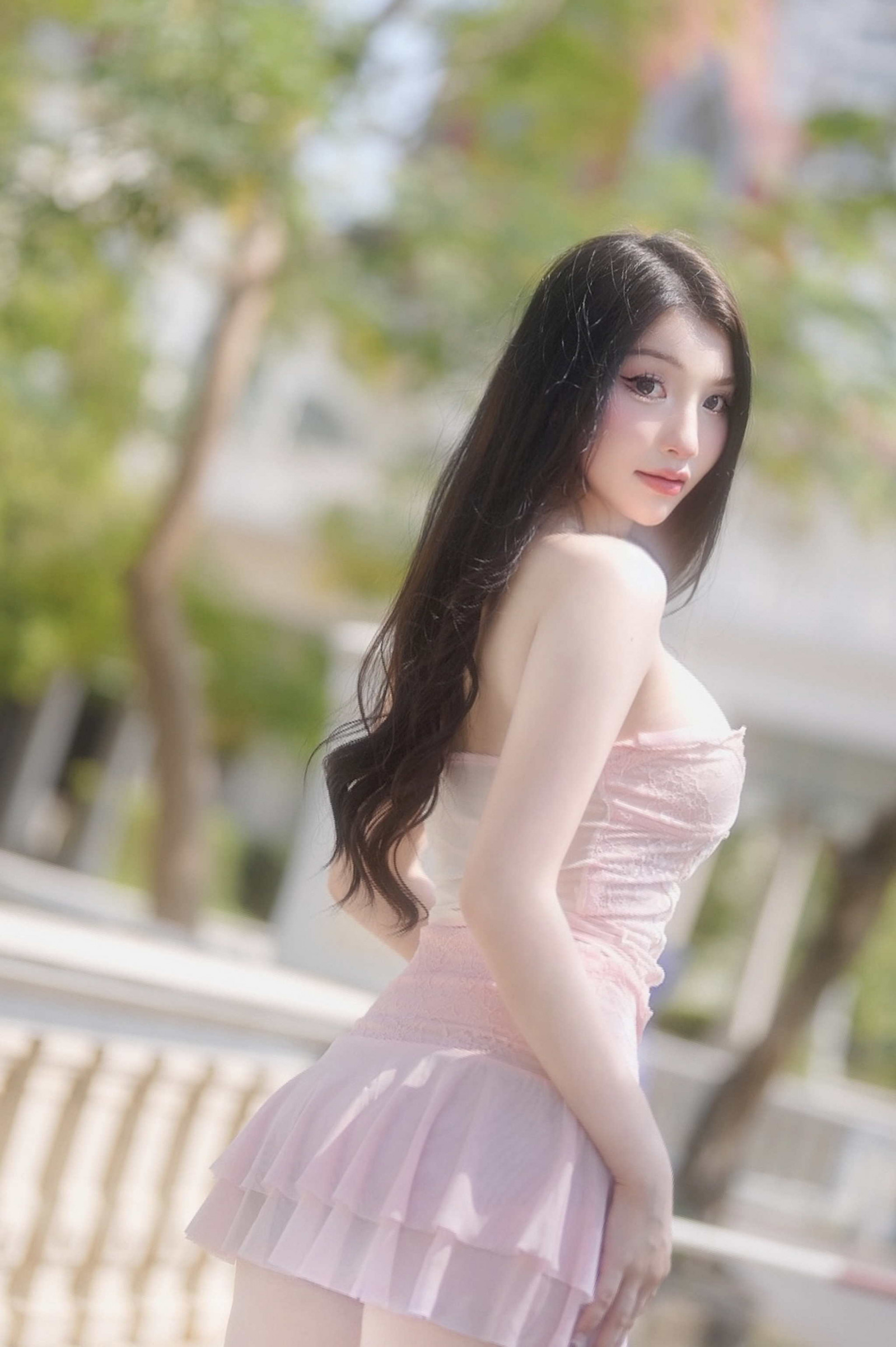 dantel, pembe elbise, etek, Kadın