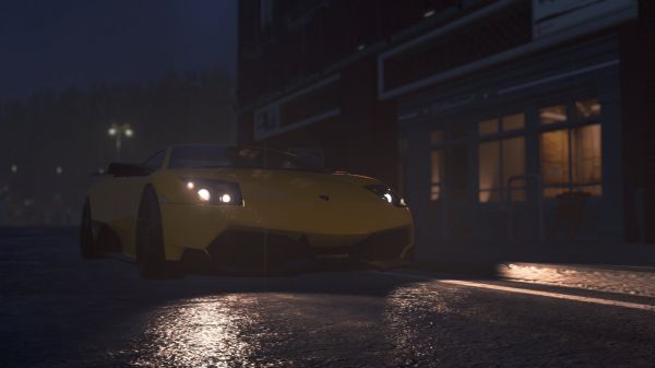 cars,night,rain,Lamborghini,yellow