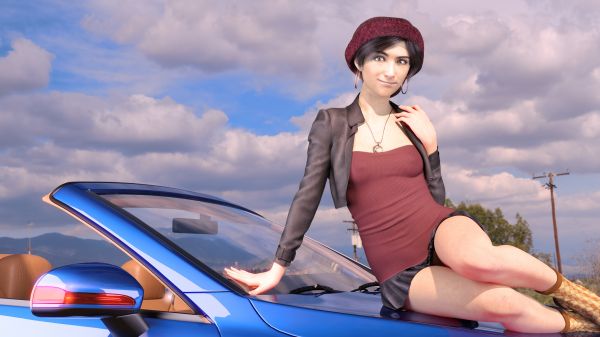 no bra,jacket,red shirt,pendant,necklace,hat