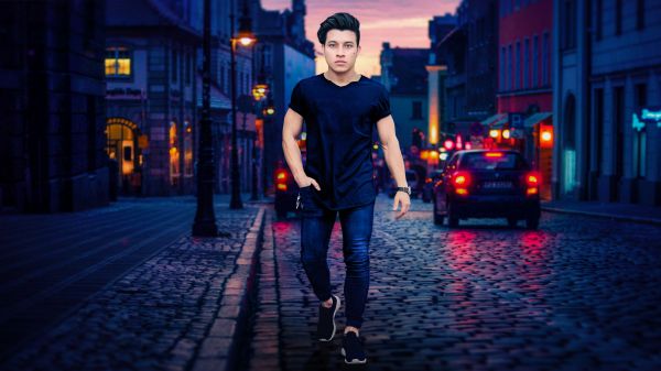 blur,city,street,sunset,blue,lights
