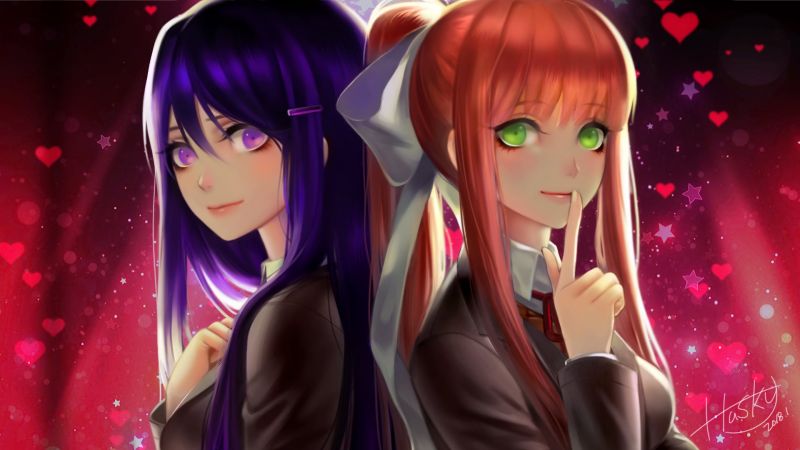 Doki Doki Literature Club,DDLC,yuri,monika,anime,hearts