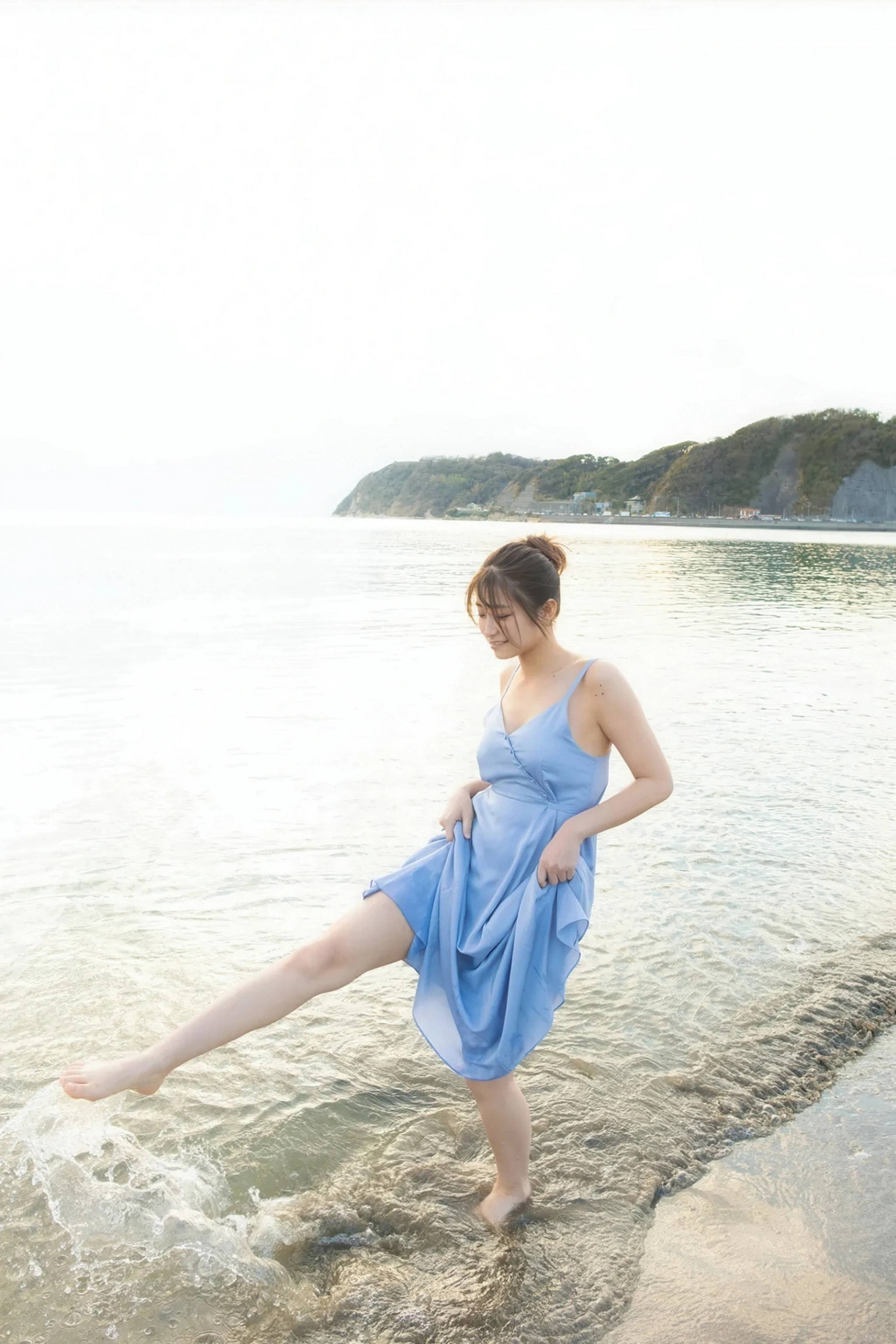 亚洲人, 蓝色, 奶油, slip dress, 女人