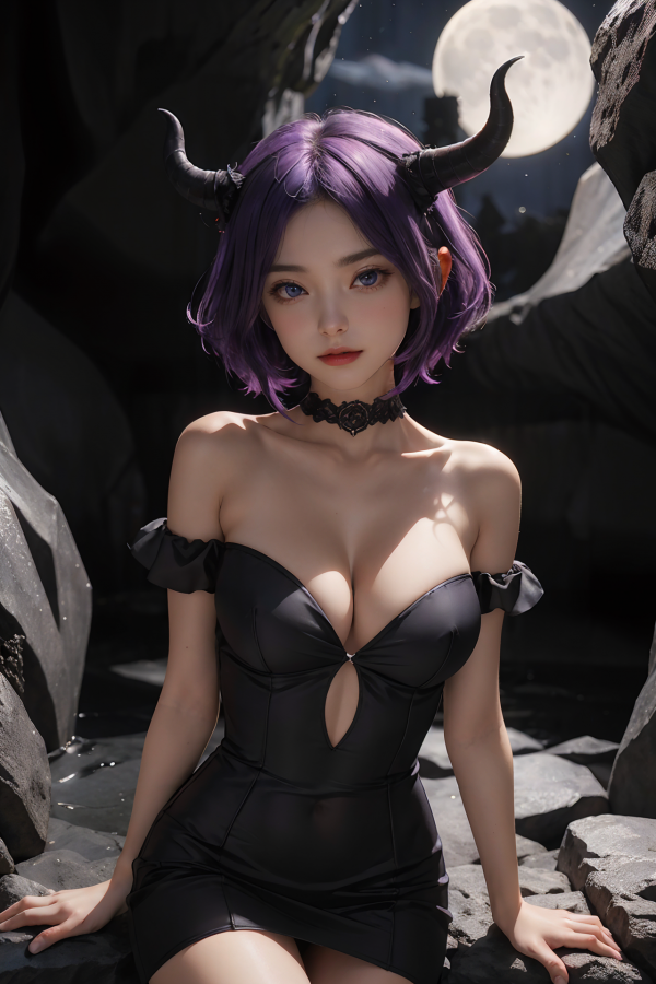 ai art, AI Girl, AIGC, black dress, breast, choker