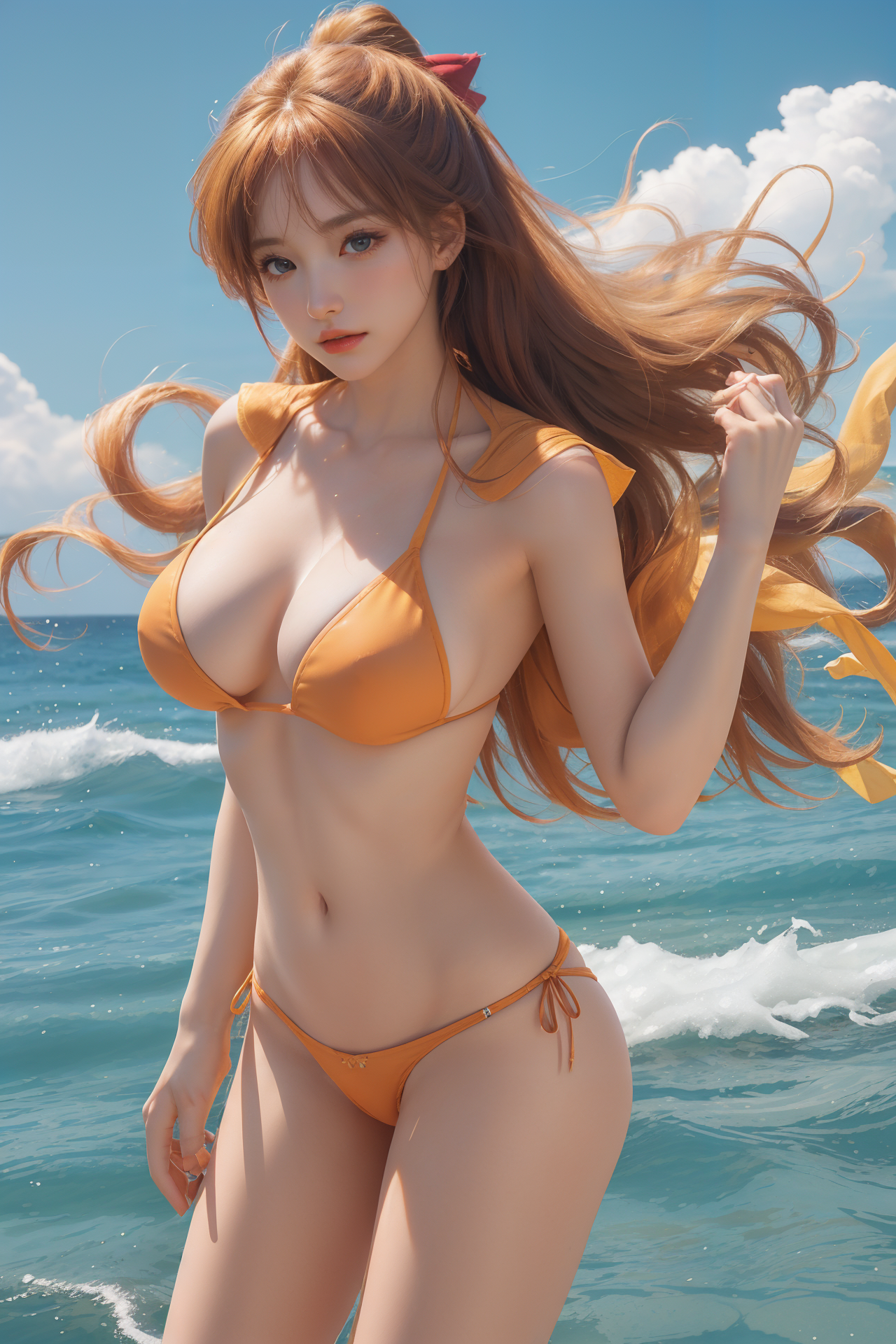 AIGC, anime girls, beautiful, cleavage, cosplay, female, girl, long hair, Sailor Moon, Sailor Venus, sweet