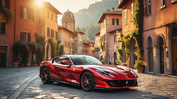 Ferrari,red,city,Italy,Sun