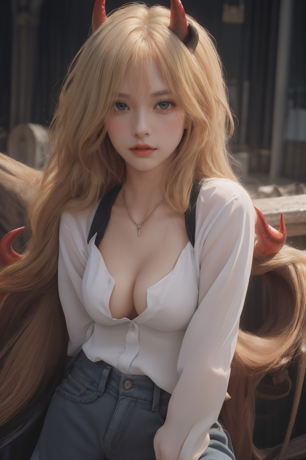 AIGC,anime girls,beautiful,breasts,cleavage,Chainsaw Man