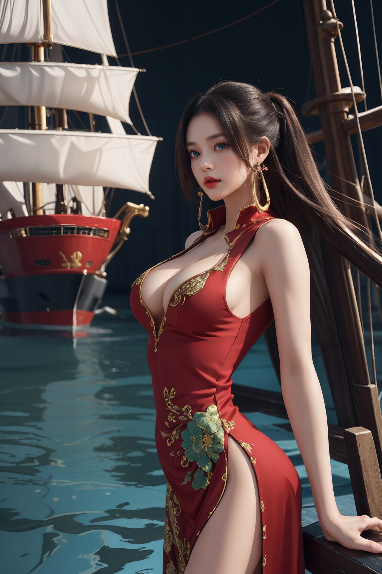 AIGC, beautiful, BoA, breasts, cleavage, cosplay, female, girl, Hancock, One Piece, sexy, sweet