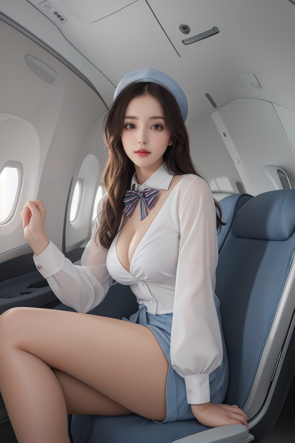 AIGC,airplane,attendant,beautiful,breasts,cleavage