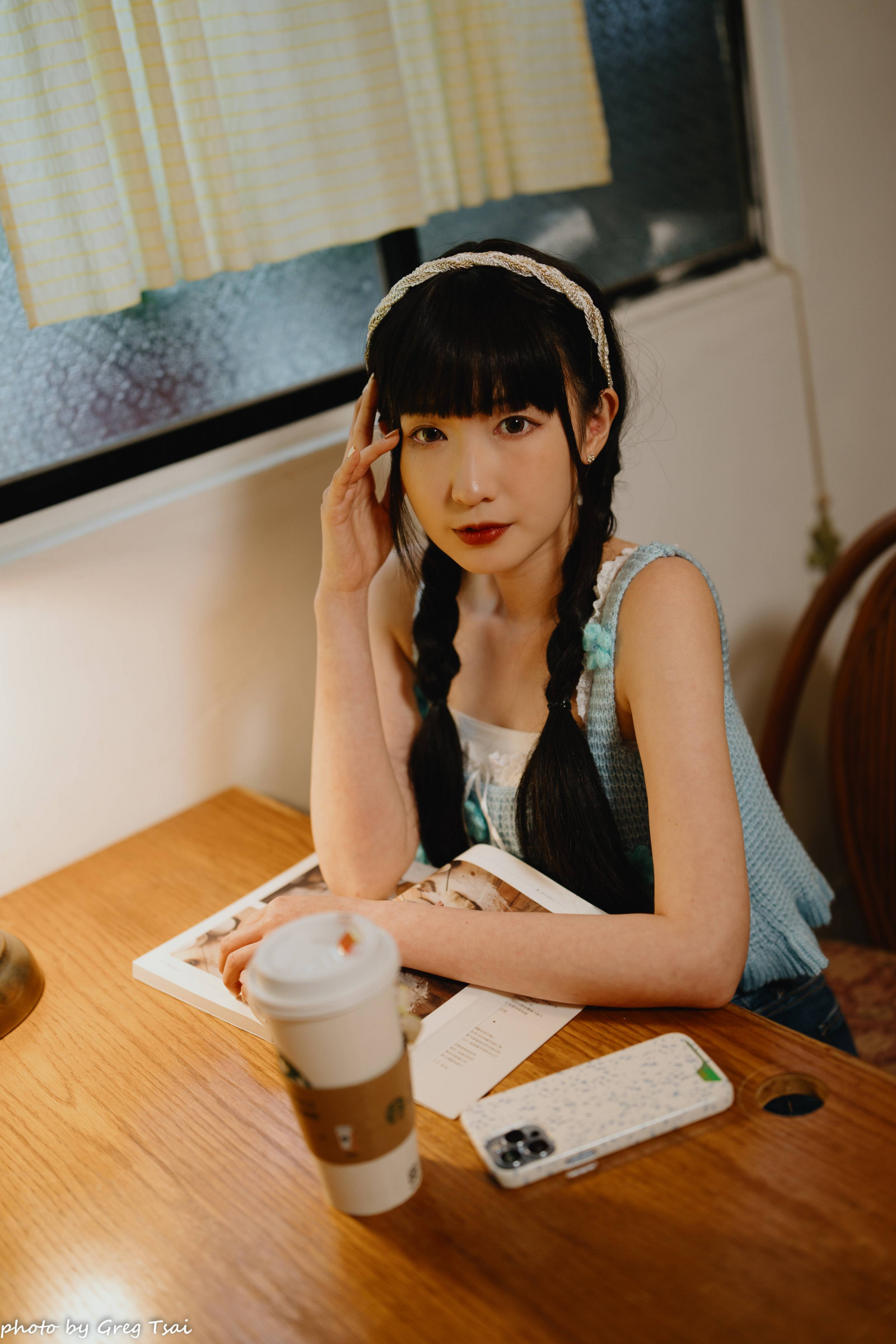indoors, long hair, table, window, woman