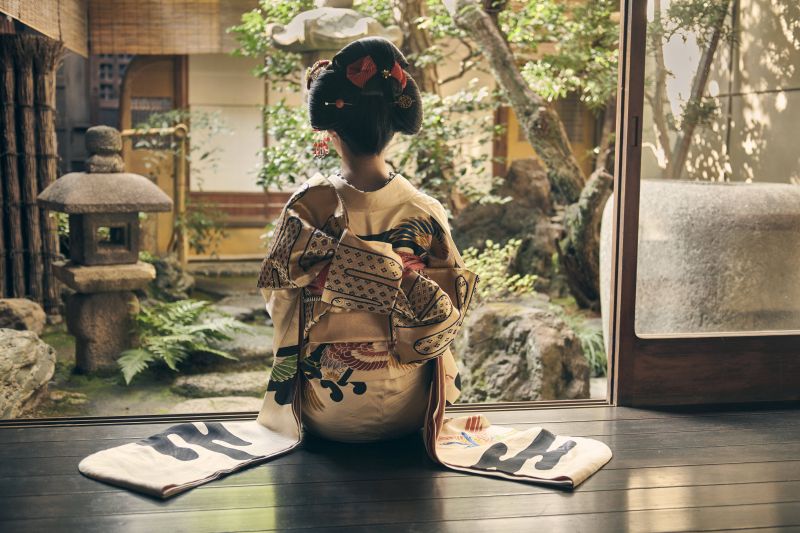 KUNST,asiatisk,bambus,sort og hvid,blå,ceremoni