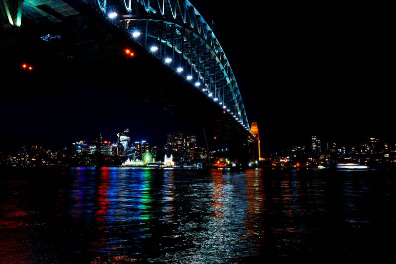 letadlová loď, architektura, modrá obloha, bokeh, most, světla města