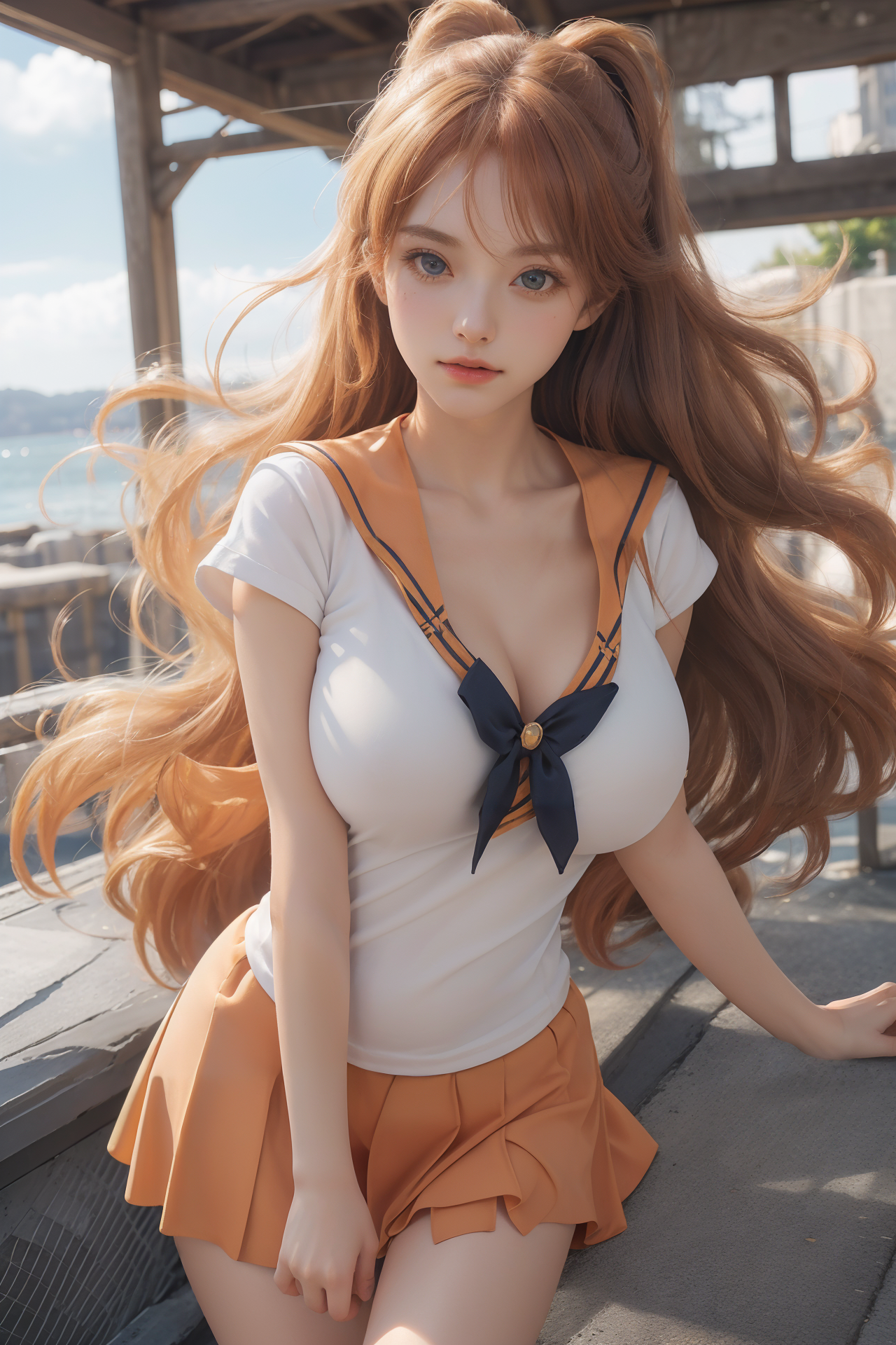 AIGC, anime girls, beautiful, cleavage, cosplay, female, girl, long hair, Sailor Moon, Sailor Venus, sweet
