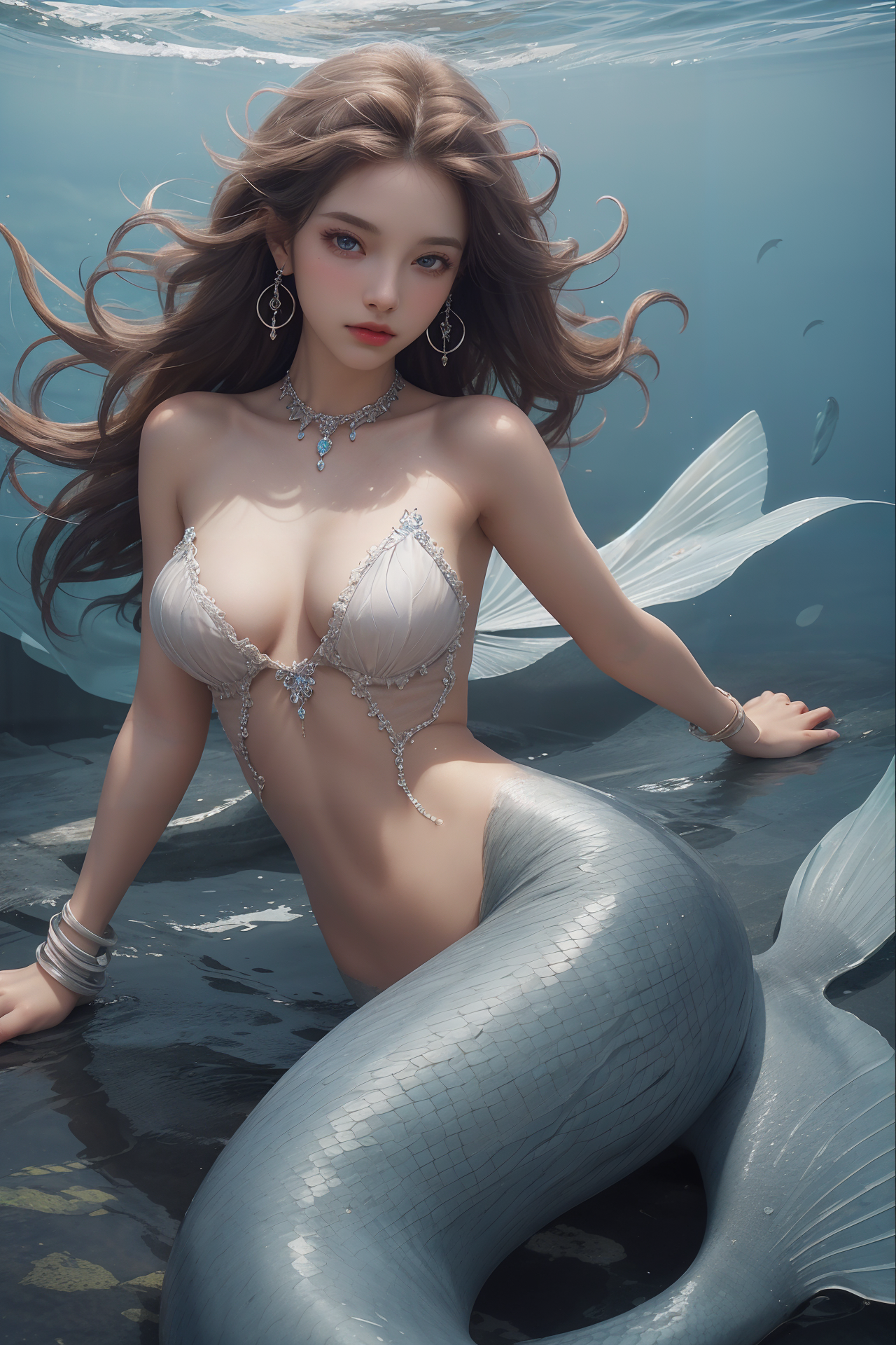 AIGC, beautiful, breasts, cleavage, cosplay, girl, mermaid, sexy