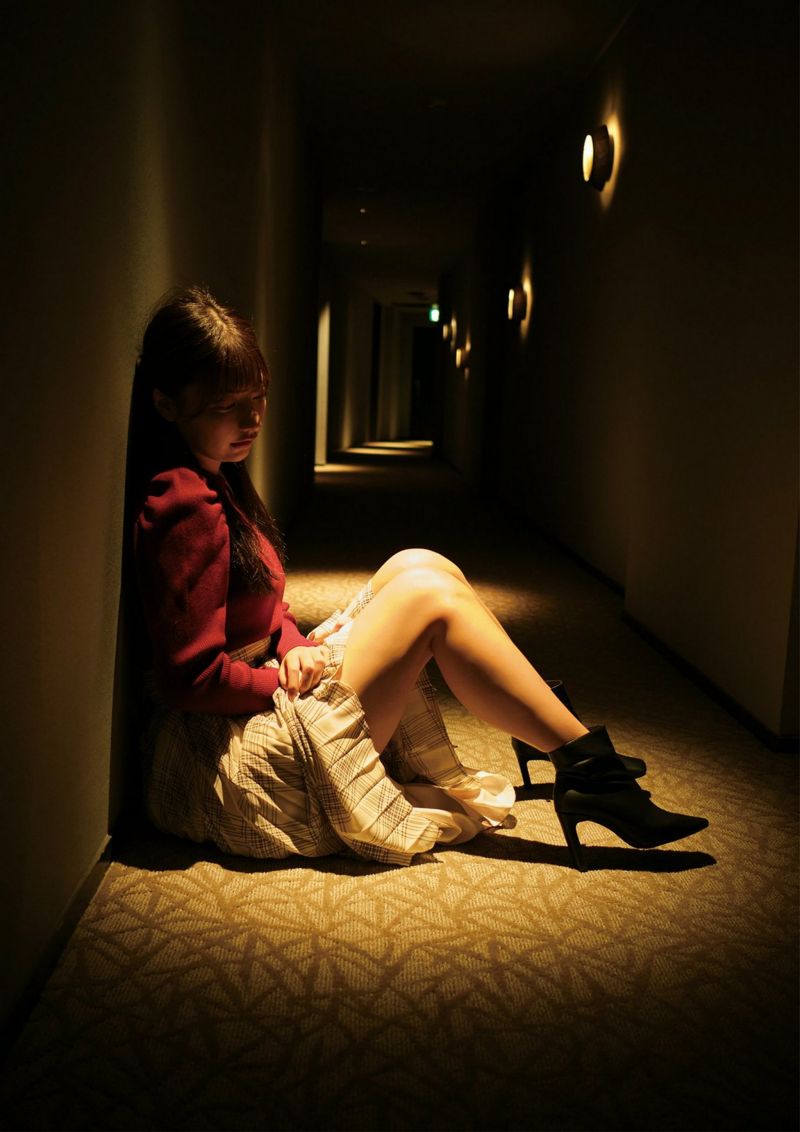 støvler, korridor, mørk, mode, etage, pige