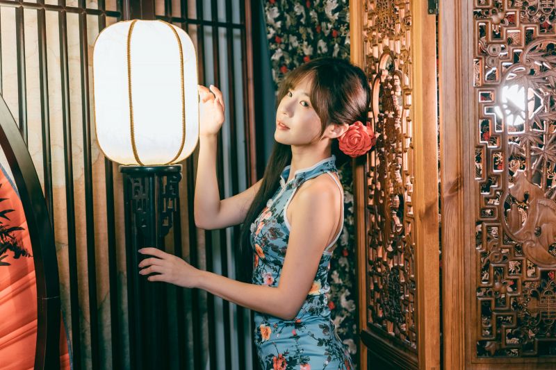 Blå kjole,langt hår,tanghulu,kvinde