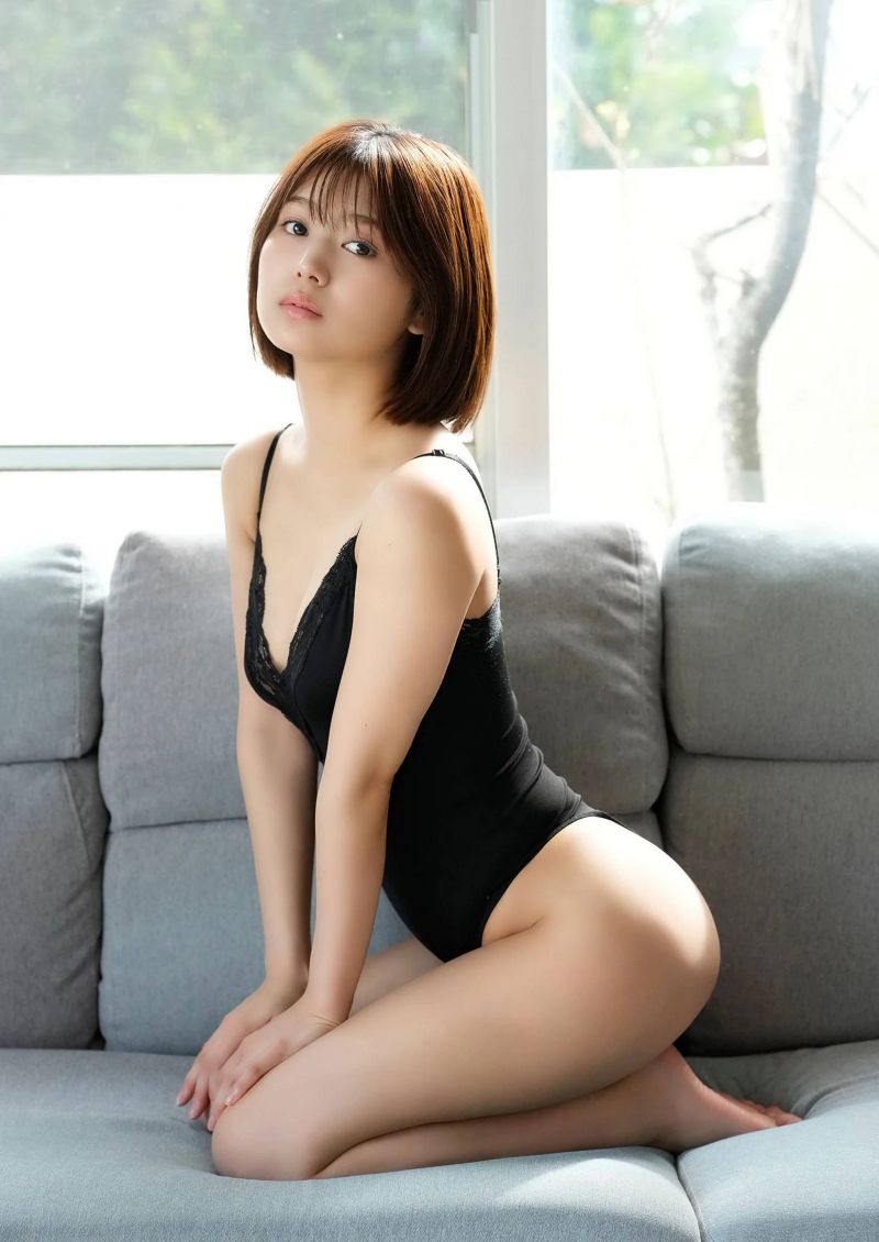 ázsiai, bikini, fekete bikini, bob cut, szék, függöny ázsiai, bikini, fekete bikini, bob cut, szék, függöny