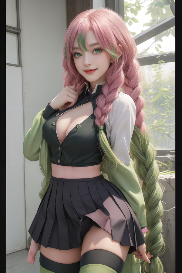 AIGC, beautiful, breasts, cleavage, cosplay, Demon Slayer