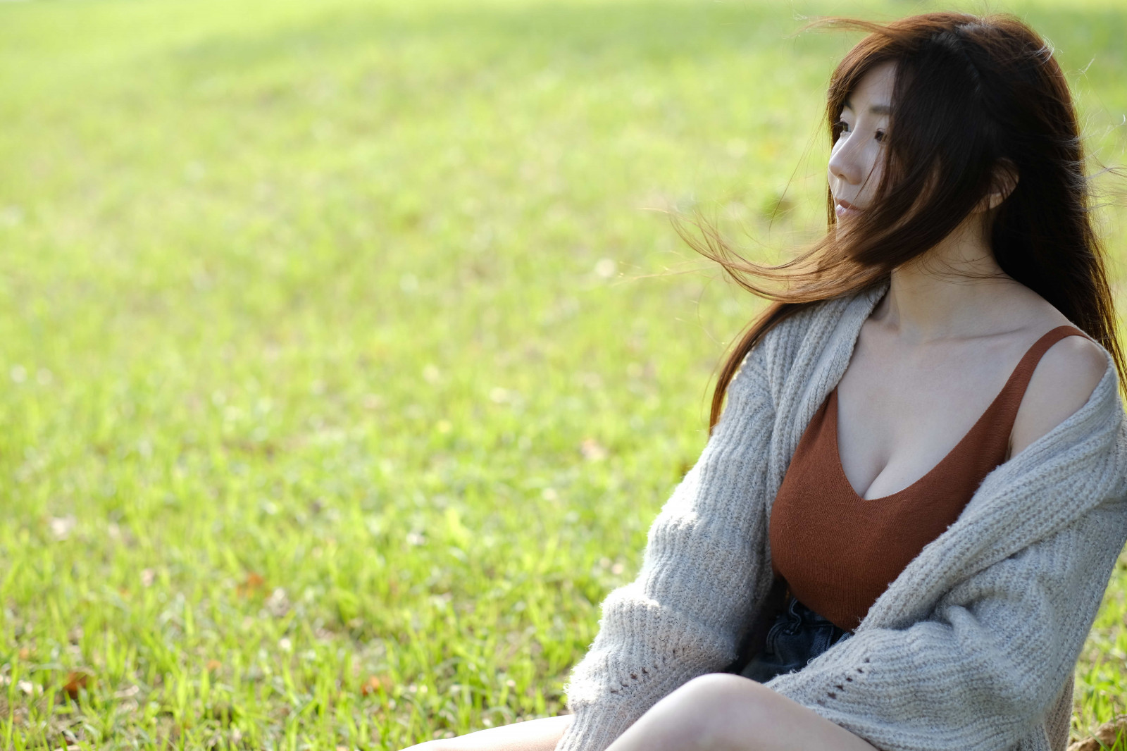 cardigan, makeup, natur, træ, kvinde