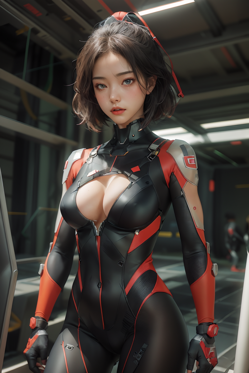 bodysuit,futuristisk,ben,rød,sexet,kvinde