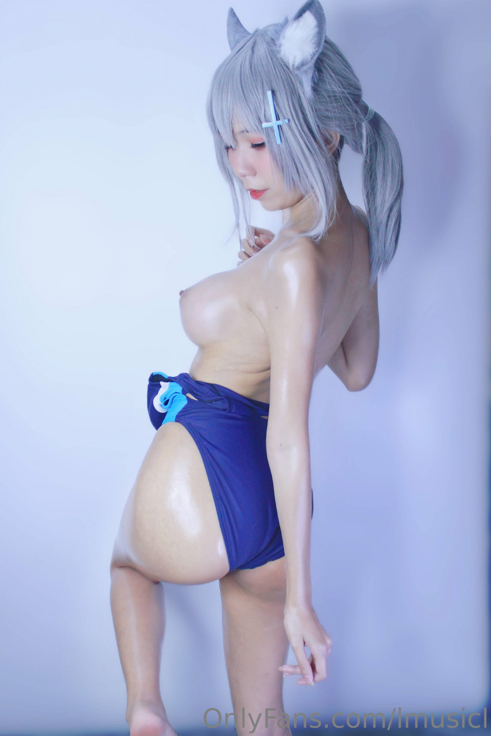 blue archive, kočičí uši, catgirl, nekomimi, Shiroko, plavky