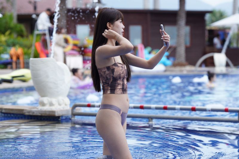 hnědý, nachový, plavecký bazén, tílko, spodní prádlo, žena