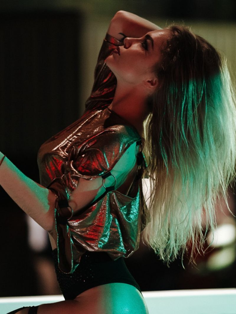 금발의,소녀,가슴,나귀,댄스