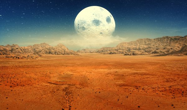 blue,fog,Moon,clouds,desert,mountains