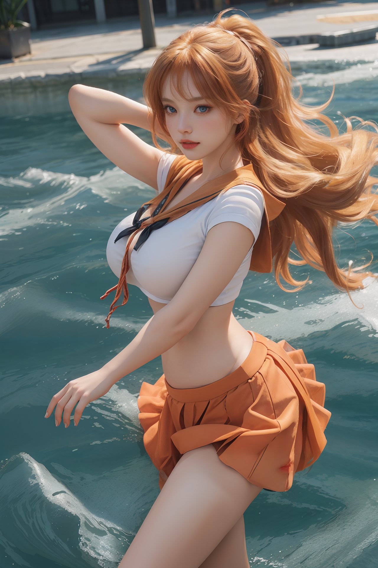 AIGC, anime girls, beautiful, cleavage, cosplay, female, girl, long hair, Sailor Moon, Sailor Venus, sweet