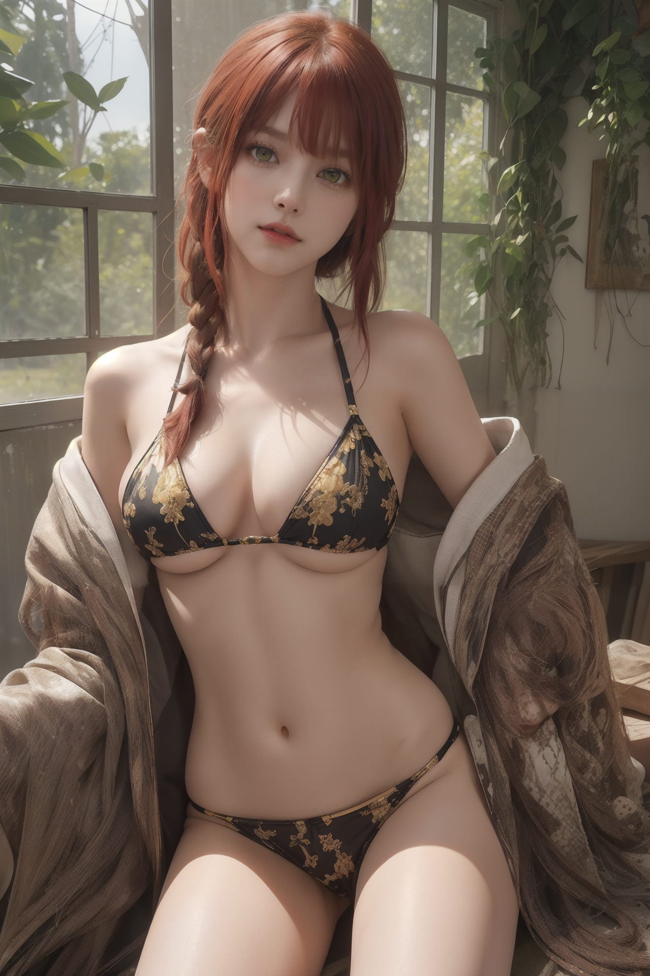 AIGC, anime girls, beautiful, breasts, Chainsaw Man, cleavage, cosplay, female, girl, Makima Chainsaw Man, red hair, sexy, sweet