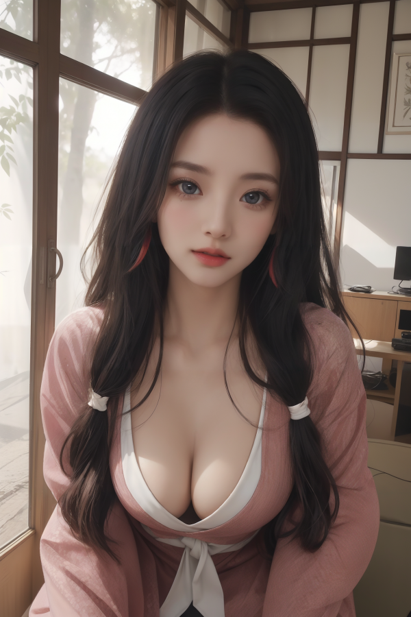 AIGC, beautiful, breasts, cleavage, cosplay, Demon Slayer