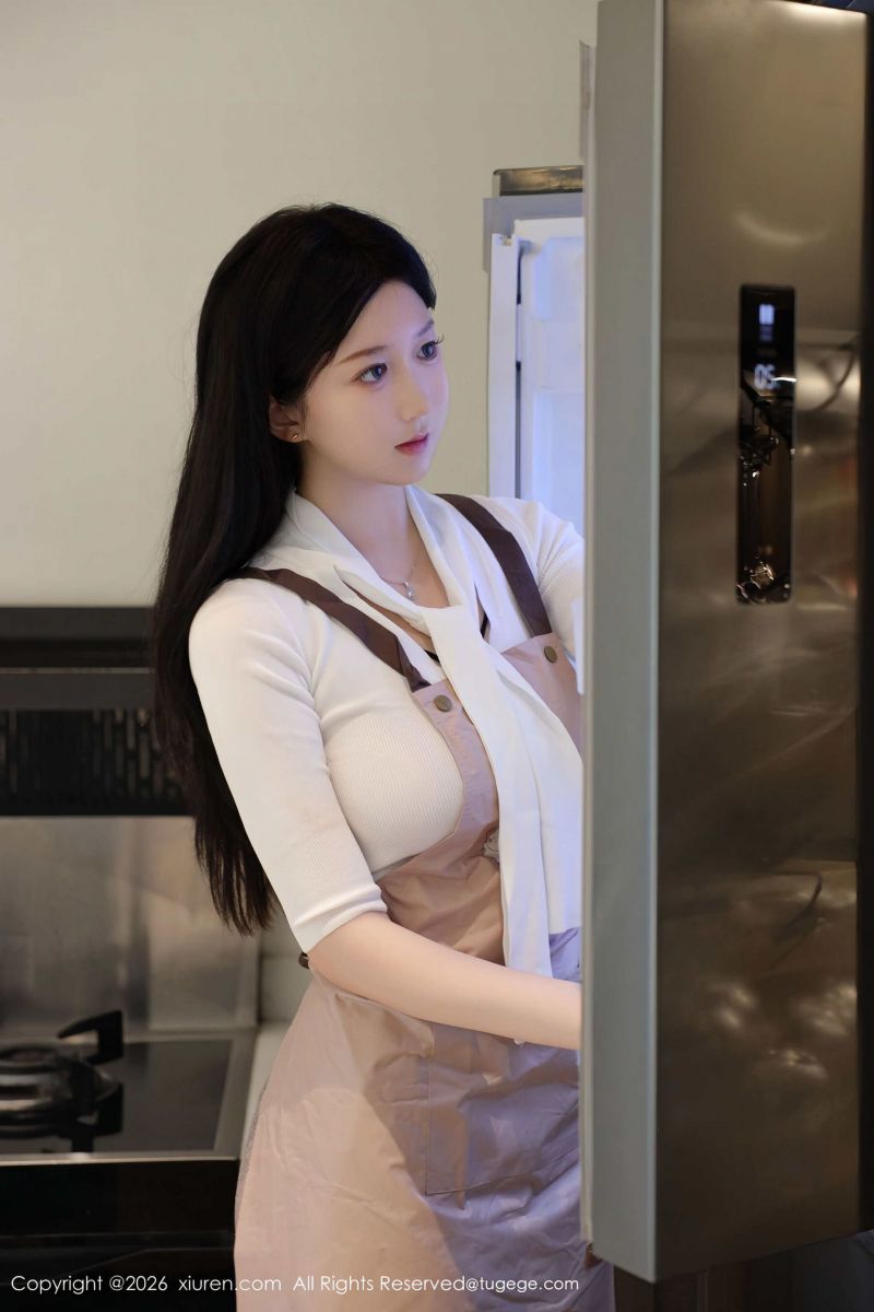 forklæde, skranke, frugt, køkken, halskæde, stående