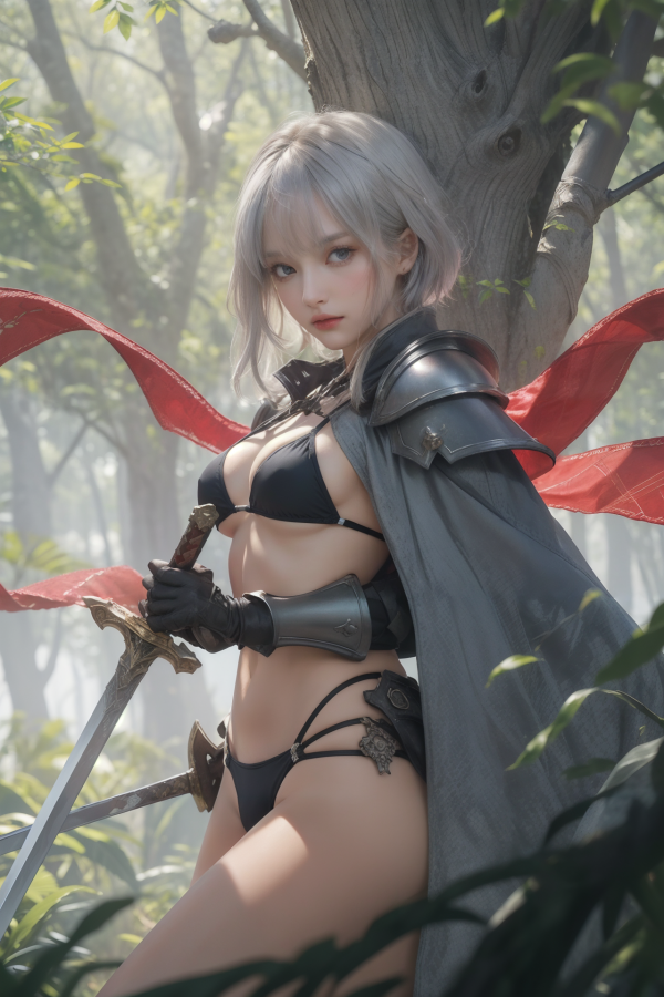 armor,bikini,breasts,cape,cleavage,girl