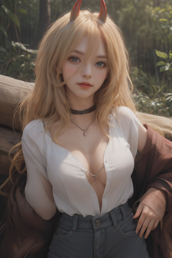 AIGC, anime girls, beautiful, breasts, Chainsaw Man, cleavage