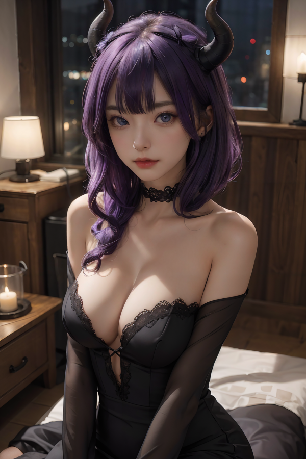 ai art,AI Girl,AIGC,black dress,breast,choker