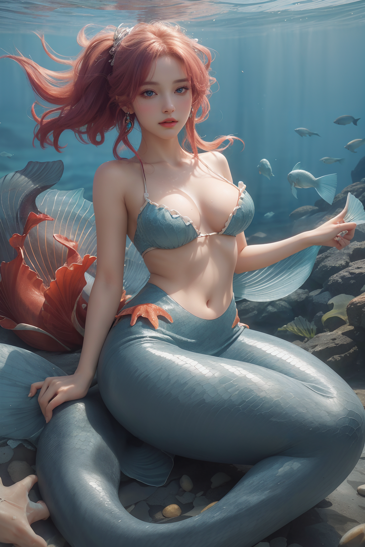AIGC, beautiful, breasts, cleavage, cosplay, girl, mermaid, sexy