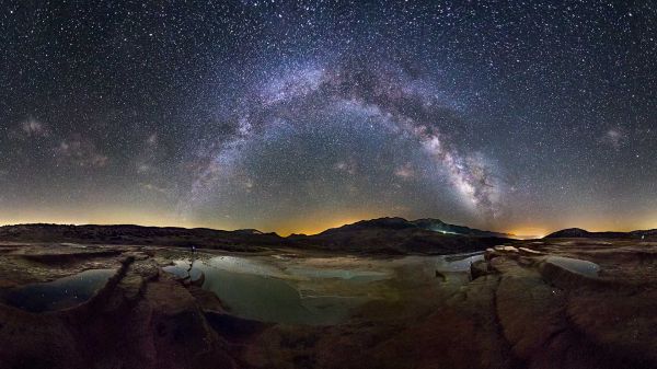 astronomy,Milky Way,nature,lake,mountain