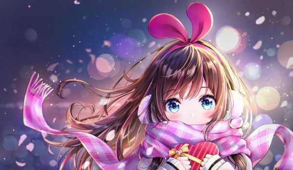 长发,蓝色,Kizuna爱,冬季,弓,Box of chocolates