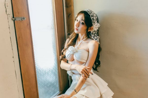 时尚,女,绿色,树叶,性质,户外