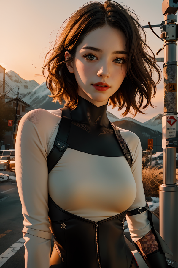 girl,vehicle,breasts,brown hair,parted lips,lips