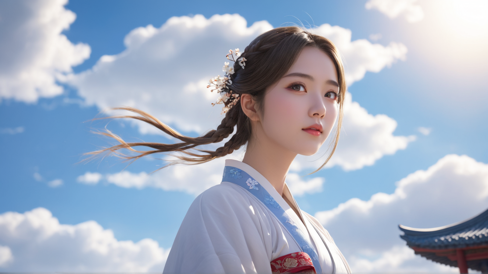 AI generated, smuk, kvinde, smuk, himmel, tapet, Young girl