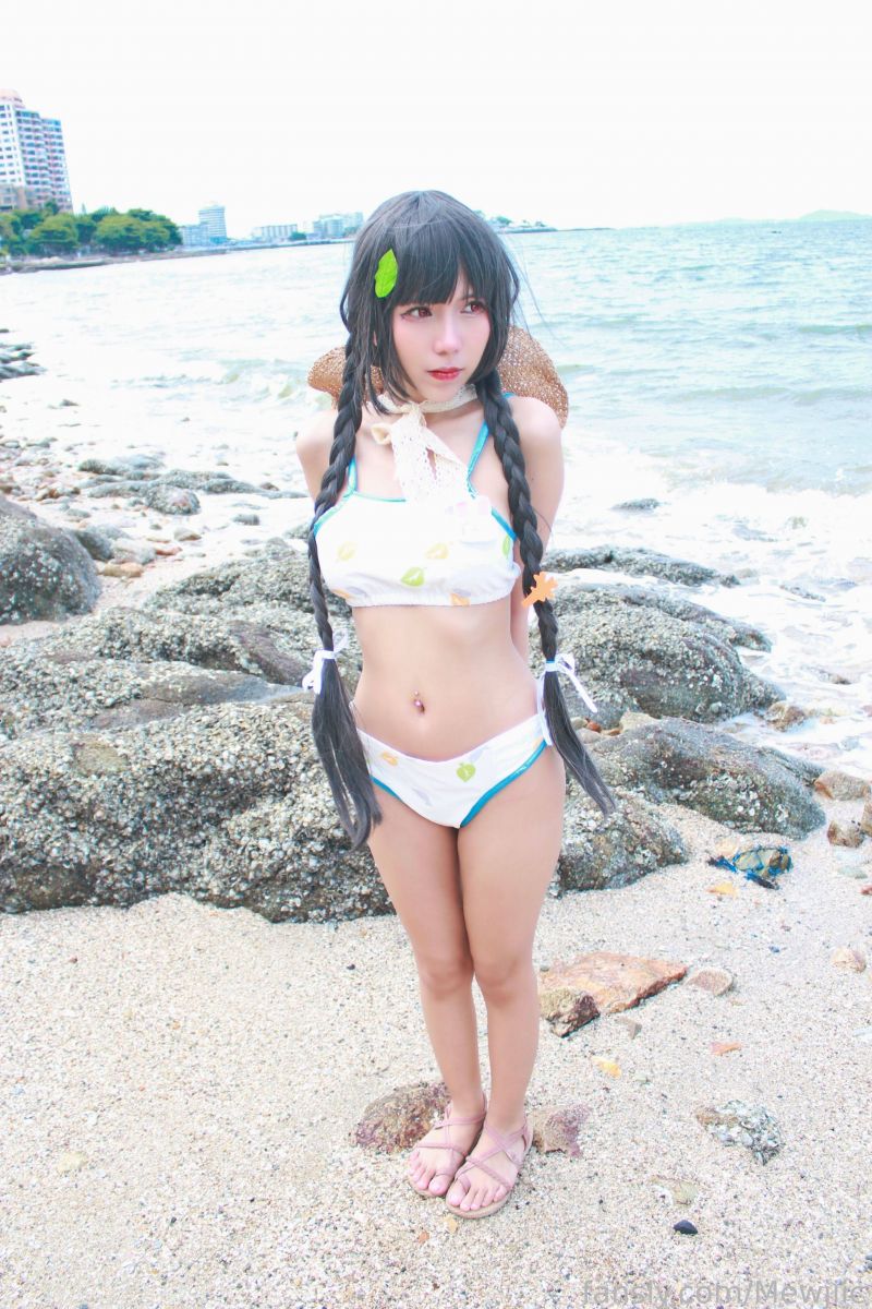 亚洲人,海滩,比基尼泳装,辫子,角色扮演,可爱