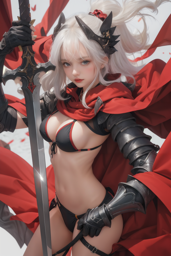 armor,bikini,breasts,cape,cleavage,girl