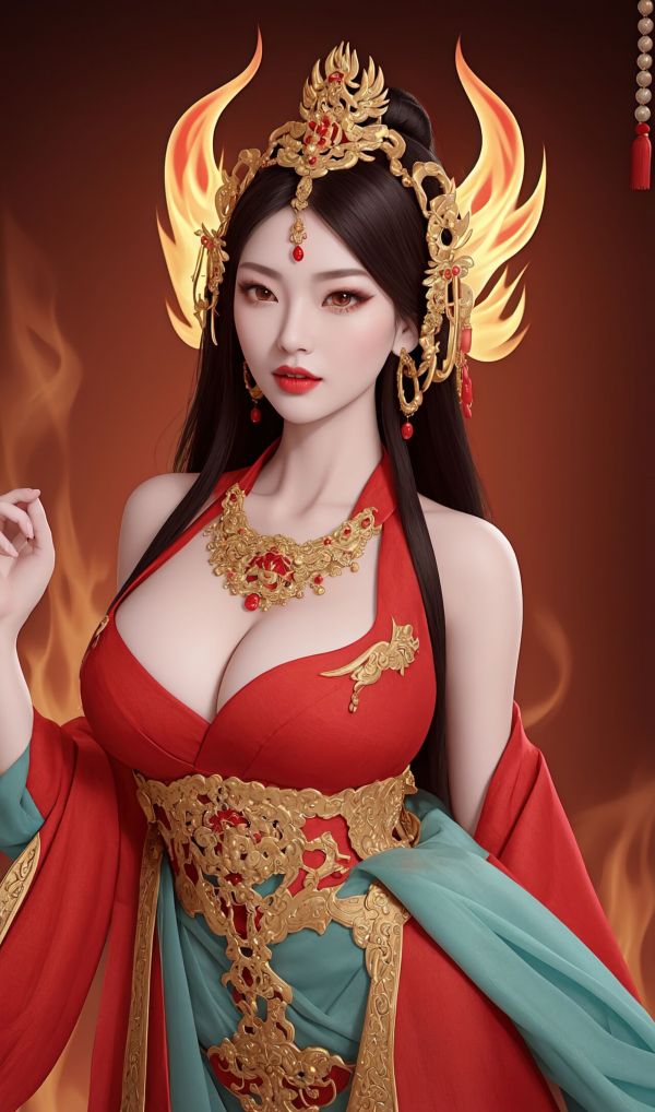 ai art, AI generated, Asian, boobs, cleavage, fantasy