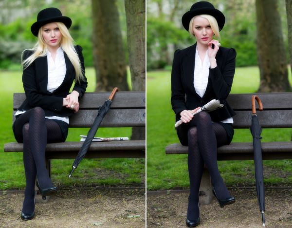 woman,bench,pantyhose,suit,tights,umbrella