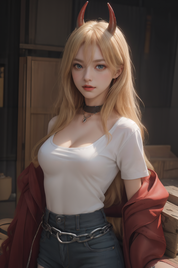 AIGC, anime girls, beautiful, breasts, Chainsaw Man, cleavage