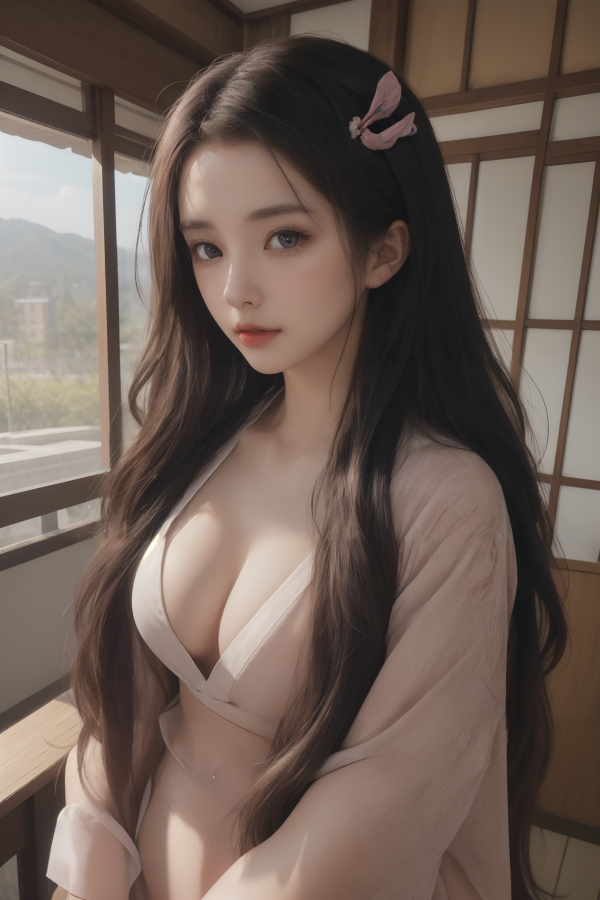 AIGC, beautiful, breasts, cleavage, cosplay, Demon Slayer